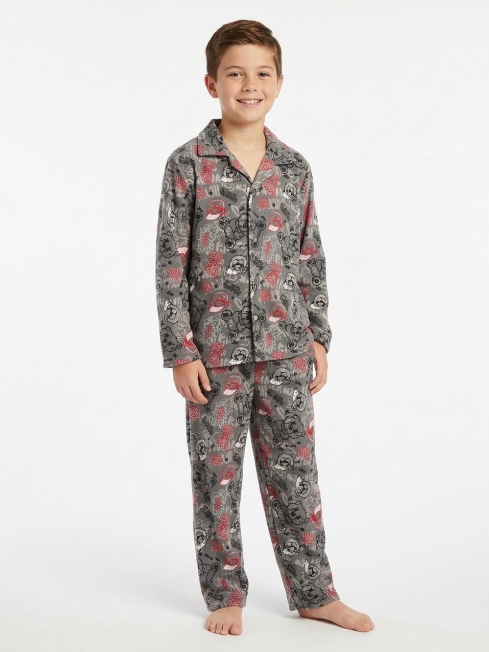Quad Seven Gray & Red Kids Pajama Set with Character Print - 12/14 New